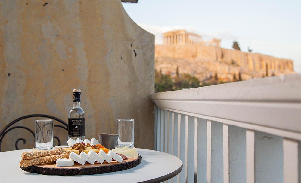 δίκλινο δωμάτιο με θέα στην Ακρόπολη (με 2 μονά κρεβάτια)